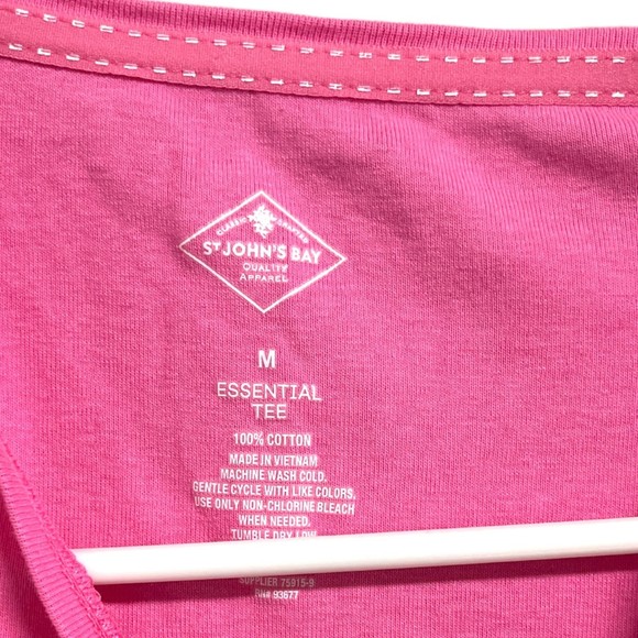 St John's Bay Super Pink Essential Tee Short Sleeve Ribbed Crewneck M Cotton - Picture 5 of 7